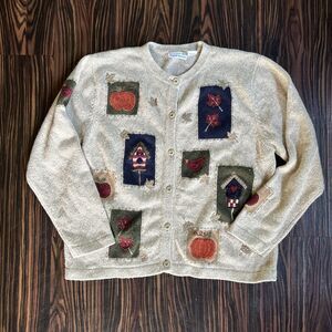 Croft & Barrow Woman Size L Angora Wool Sweater Cardigan Fall Autumn Applique